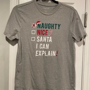 North Pole Trading Size S Naughty Nice Santa Tee Shirt Gray Short Sleeve Graphic